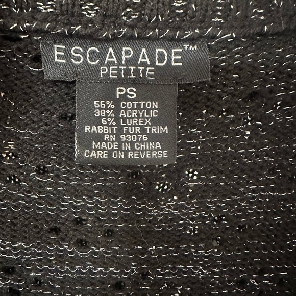 Escapade Rabbit Fur Trim Black Metallic Zip Sweater/Jacket - Picture 4 of 5